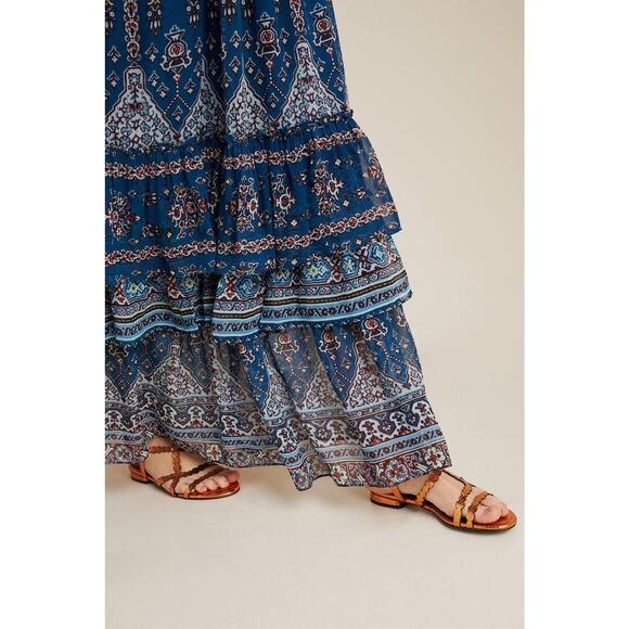 New Anthropologie Sasha Ruffled Tiered Maxi Dress $198 SMALL Blue Boho - Picture 5 of 5